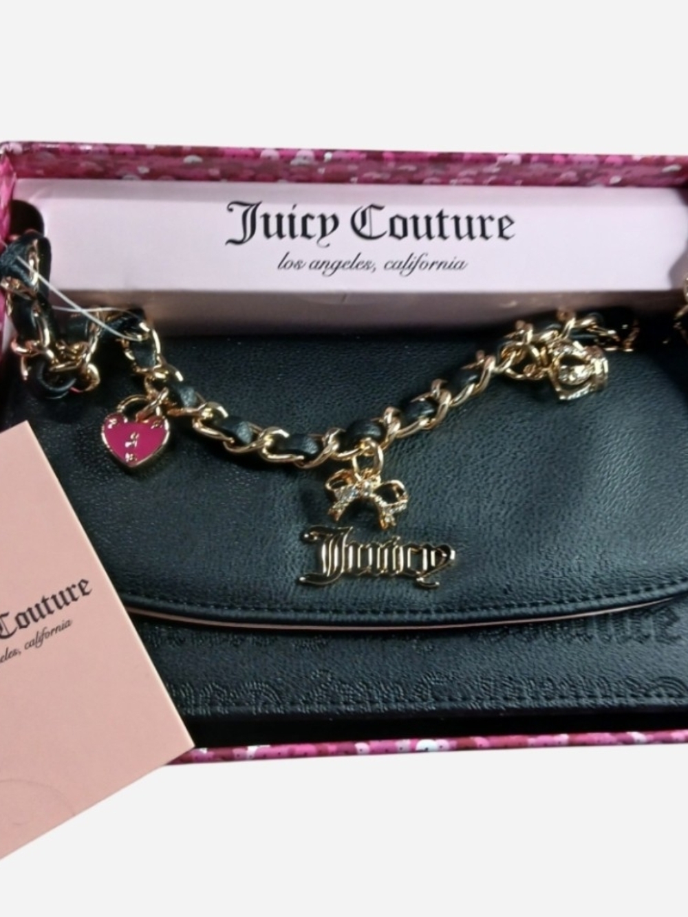 NWT Juicy Couture Princess Charm Crossbody Liquorice Black Gold Purse Gift